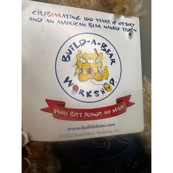 2002 Build-A-Bear Teddy Bear Centennial Collectible Plush Denim Overalls NEW - Picture 5 of 8